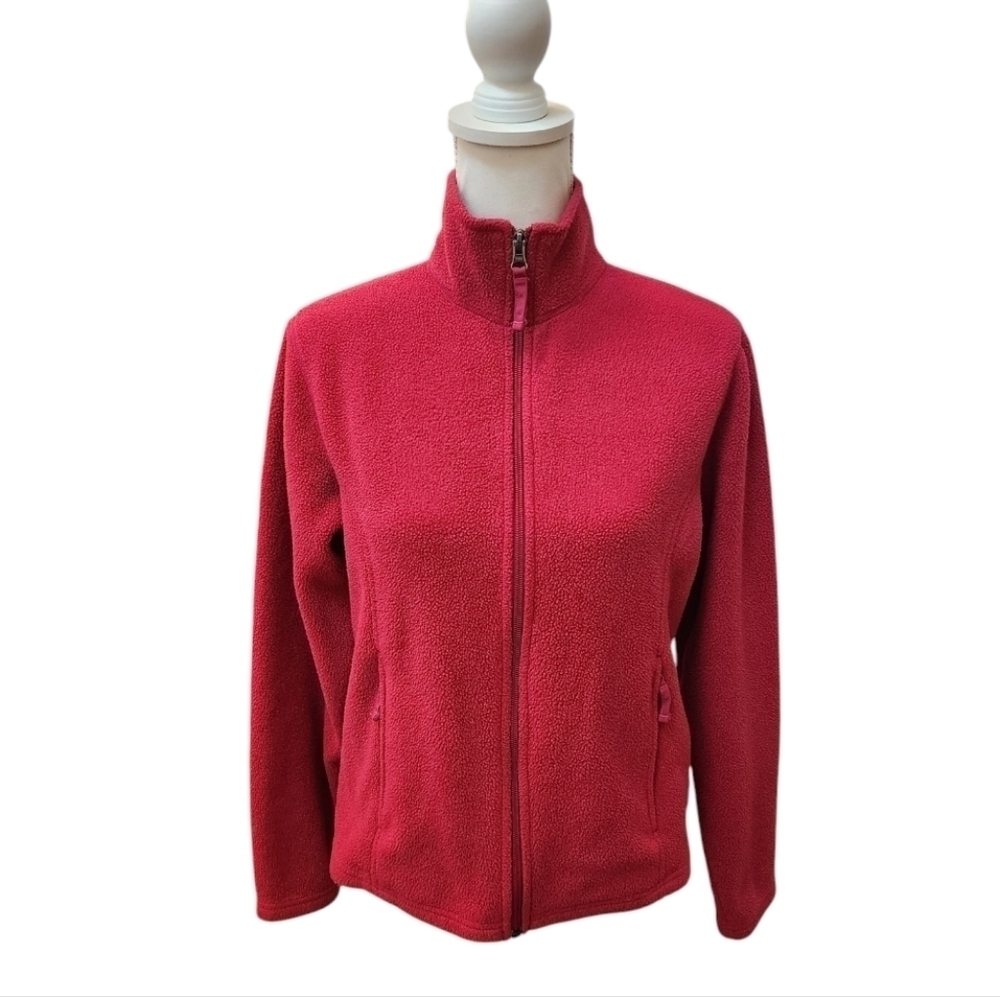 L.L. Bean Jacket Women's Burgundy Red Fleece Full Zip Outdoor Windbreaker, Small